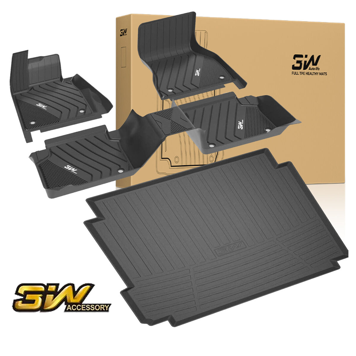 3W Floor Mats&Cargo Liner for BMW X5 2014-18 Heavy Duty Floor Liner&Trunk  Mat