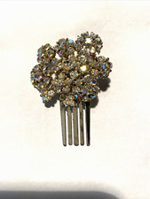 Antique Vintage Art Deco Clear Rhinestone Floral Cluster Hinged Clip Hair Comb
