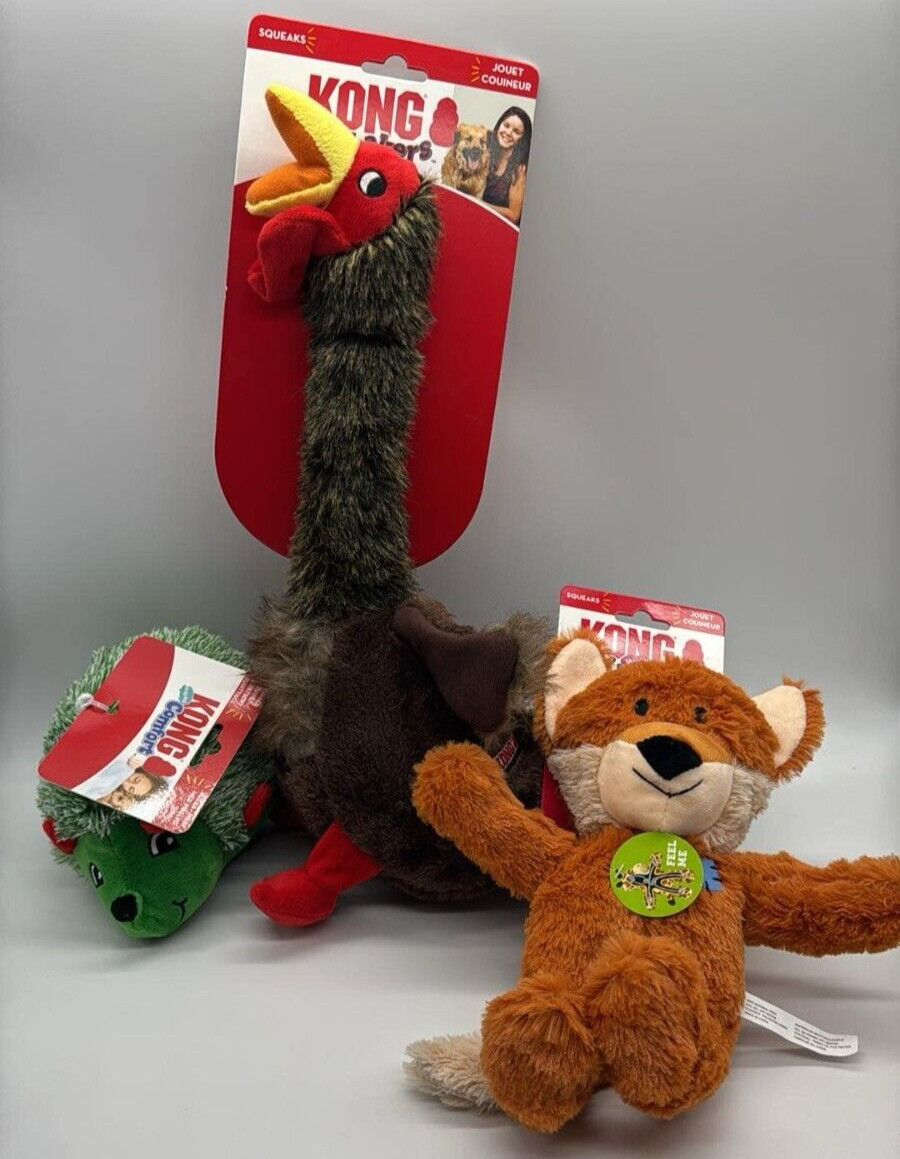 3PC Kong Hedgehog Fox & Turkey Dog Toy SET ~ FAST SHIPPING ~