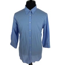 Chaps Men's Shirt Size 2X Solid Blue No Iron Button Front 100% Cotton