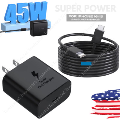 For iPhone 15/16 Pro Max USB-C To USB C 45W Super Fast Wall Charger PD Cable Lot