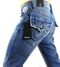 True Religion Men's Geno Medium Blue Wash Relaxed Slim Super T Jeans - 106897