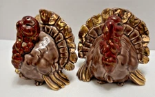 Vintage Ceramic KAY FINCH TURKEY SALT & PEPPER SHAKERS Brown w/ Gold Accent RARE