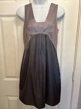 Banana Republic Sz 4 Dressy Shift Dress Sleeveless Pleated Gray Satin Lovely!