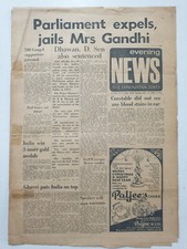 PARLIAMENT EXPELS, JAILS INDIRA GANDHI- Evening News Newspaper 19th Dec 1978 