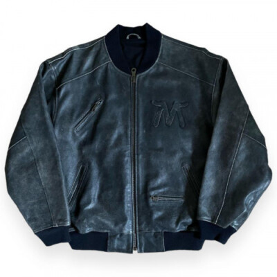 Marlboro Back Logo Cowhide Varsity Jacket in Black, Size:F Marlboro Back Logo Cowhide Varsity Jacket in Black, Size:F