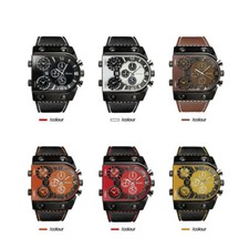 OULM Casual Men's Multiple Time Zone Military Quartz Wrist Watches Leather Strap