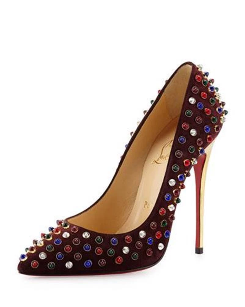 Christian Louboutin FOLLIES CABO Studded Beaded Spiked Heels Pumps Shoes 39.5