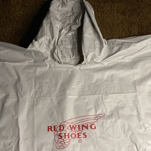 Red Wing Shoes Rain Poncho Adult Waterproof PVC Hooded RARE Gray Red EUC - Picture 1 of 10