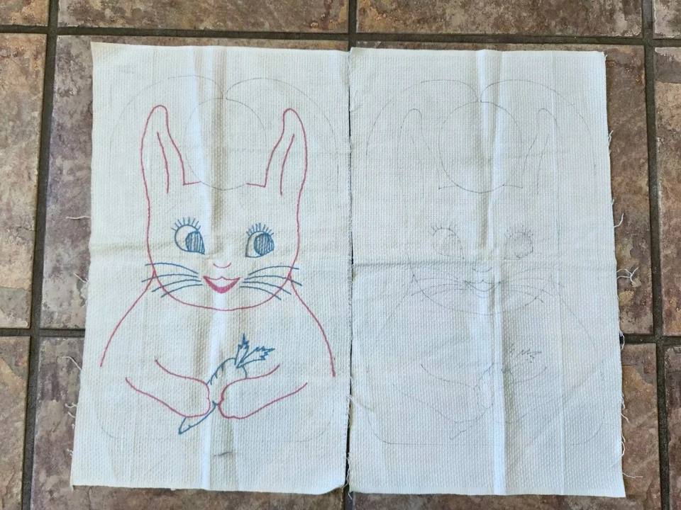Vintage Herrschner Stamped Embroidery Pattern Easter Bunny Rabbit Pillow  - Image 2 of 4