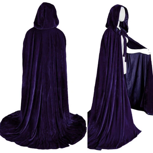 Velvet Hooded Cloak Wedding Cape Halloween Medieval Bridal Robe Cosplay Costume - Picture 8 of 13