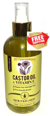 1 Bottle 100% USP Pure Castor Oil + Vitamin E  for Face, Body & Hair 8 oz