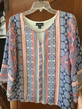 I N Studio Lined Polyester Multicolor Blouse Elasticized Hem PL