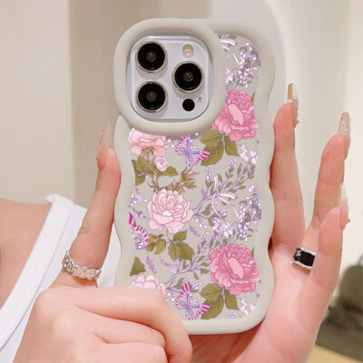Cute Wave Luxury Flower Case ShockProof Back Cover Women Girls For Various Phone
