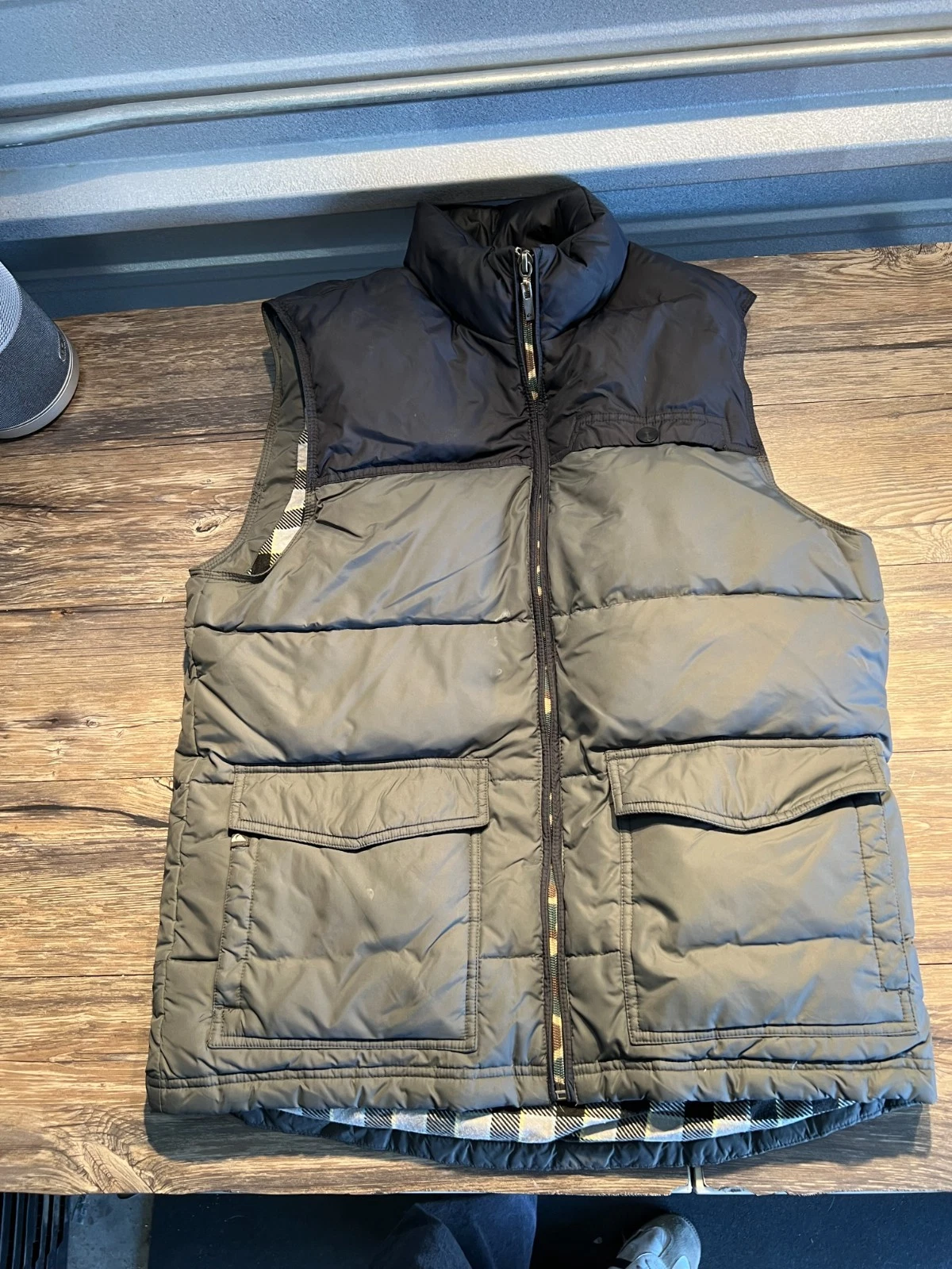 Quiksilver Vest Men Large Black Gray Puffer Quilted Zip Outdoor Casual