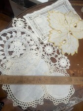 vintage lot of 6pcs crochet embroidered doilies cotton lace