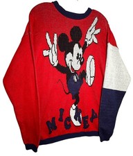 Vintage Disney Store Mickey Mouse Knit Sweater USA 90s Cotton Red Unisex L