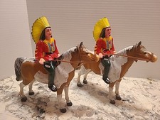 Awesome Vintage Native Chief Riding A Brown White Horse Approx 8" Toys