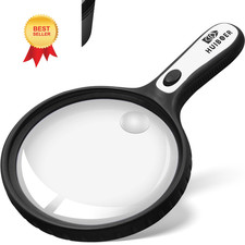 Large Magnifying Glass with Light 5.3 in, 10X 20X Handheld Large, Black
