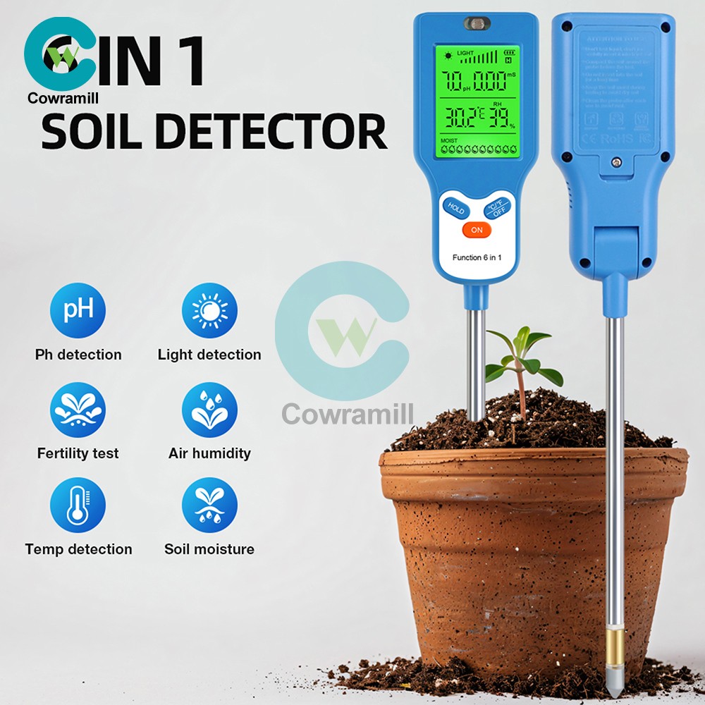 6 IN 1 Digital PH Tester LCD Soil Moisture Fertility Sunlight Temperature Tester