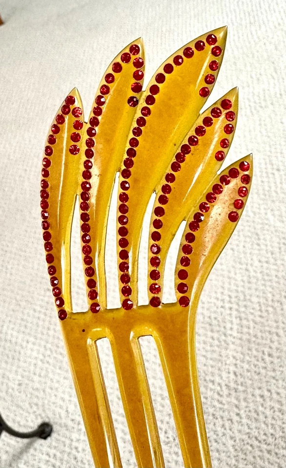 2 peines de pelo vintage de celuloide rojo azul verde estrás ART DECO Foto 4 de 4