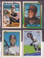 Sandy Alomar Jr, 4 VF-NM cards, 1989 Rookie, 1990, 2002-Topps, Bowman, Fleer