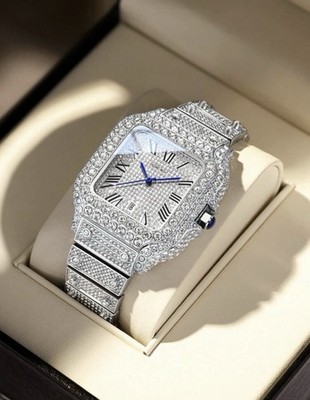 Premium Luxury Iced Out White Moissanite Stones Quartz Watch Men