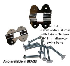Pair 4 hole Nickel Plated SWING IRON BRACKETS  fixings for rocking horse stand