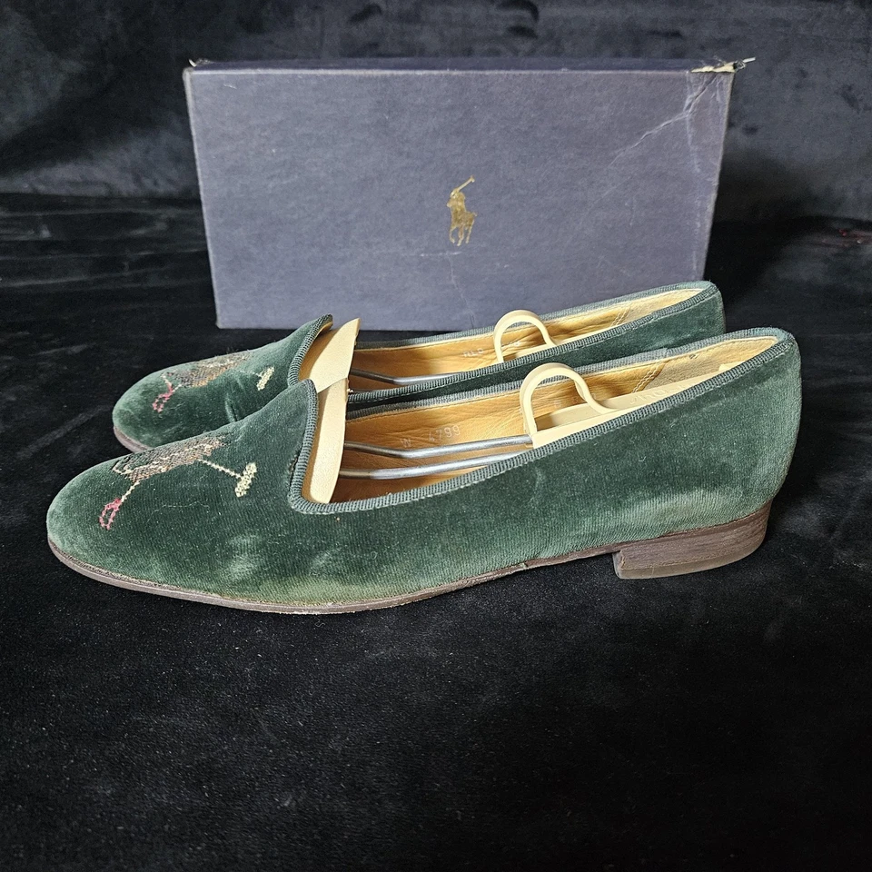Ralph Lauren Zapatos Mujer Talla 8 Terciopelo Zapatillas para Fumar Hechos en EE. UU. W 4799 Foto 3 de 4