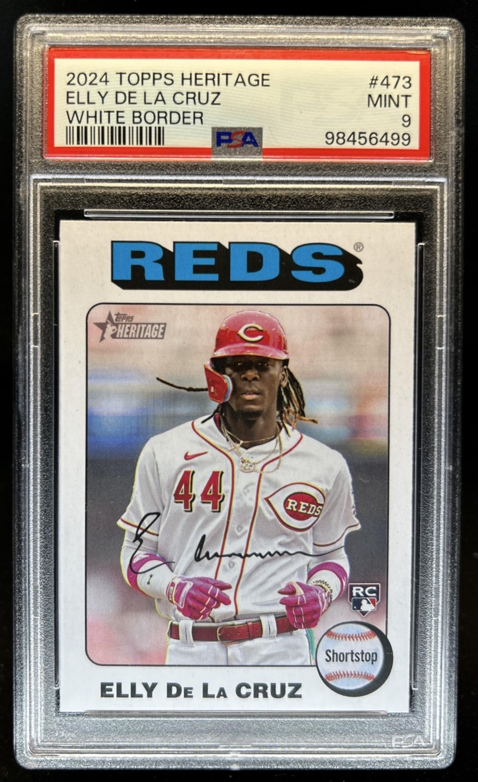 2024 Topps Heritage Mini Elly De La Cruz RC White Border Rookie #473 Reds PSA 9 view 1