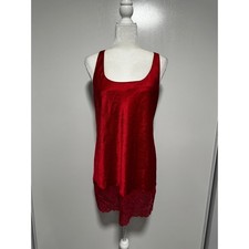 Victoria's Secret Gold Label Red Lace Trim Satin Slip Chemise Nightgown Size M