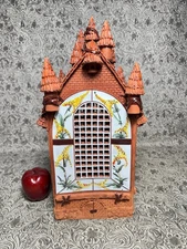 RARE Handarbeit Art Pottery Fairy House Church Tea Light Candle Holder Germany
