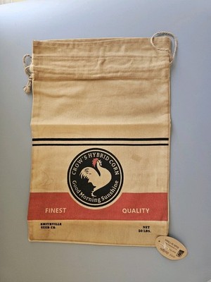Crows Dependable Vintage Hybrid Seed Corn Cloth Bag, Drawstring 16x10.5''