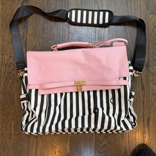Brand New Computer Laptop Messenger Bag Pink w/Black White Stripes 15.5