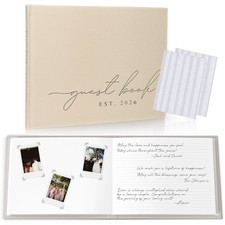 Wedding Guest Book With Personalized 2026 Year - Linen Photo Guestbook to Sig...