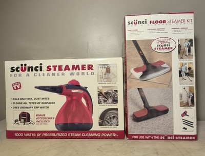 Scunci Steamer SS1000 Hand Held Steam Cleaner W Attachments & Floor Steamer Kit 