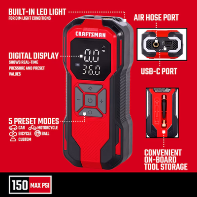 #ad CRAFTSMAN Portable 12 volt Air Inflator 150 Max PSI Red CMXPTXA1201 $49.99