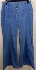 Shein retro vintage 70's style hippie wide leg jeans Flare Sz 32 Light Blue EUC