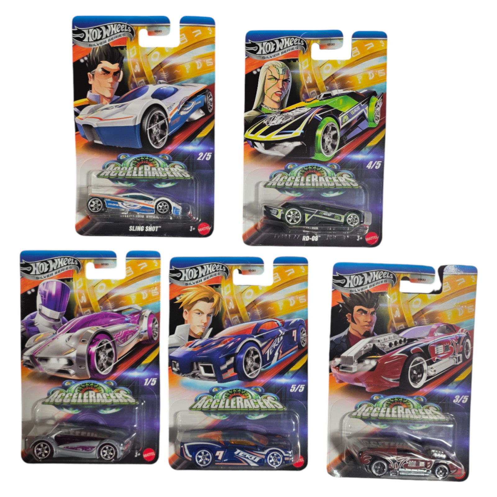 Hot Wheels Silver Series AcceleRacers Diecast Vehicle Scale 1:64 Set 5 Cars New