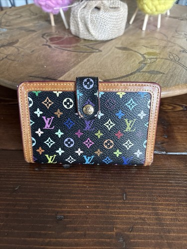 Louis Vuitton Murakami Black Multicolor Monogram Kiss Lock Wallet