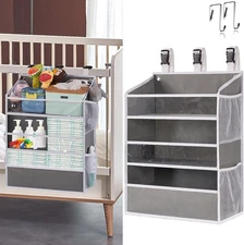 WishJazz XL Hanging Diaper Caddy Organizer for Changing Table, Crib, Grey 