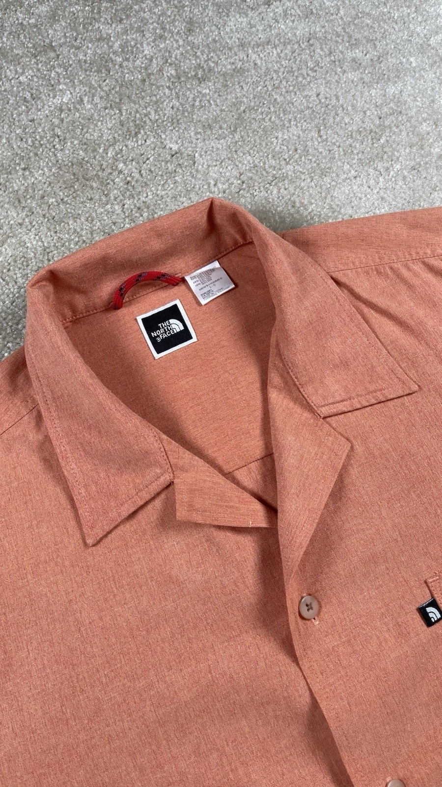 The North Face Mens Short Sleeve Button Front Shirt Size L Orange Outdoor Hiking