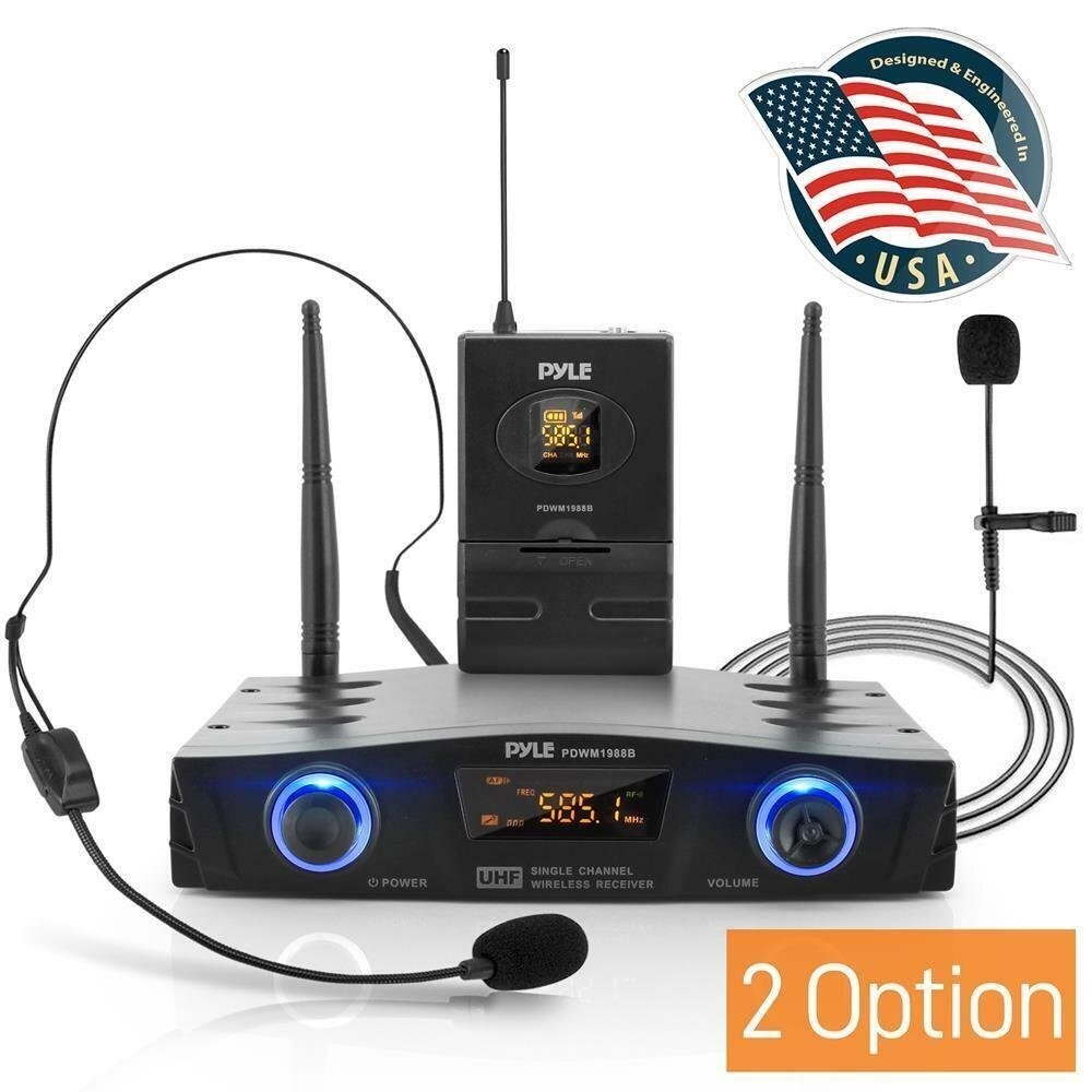 Pyle Compact UHF Wireless Microphone System Digital Mic Receiver PDWM1988B