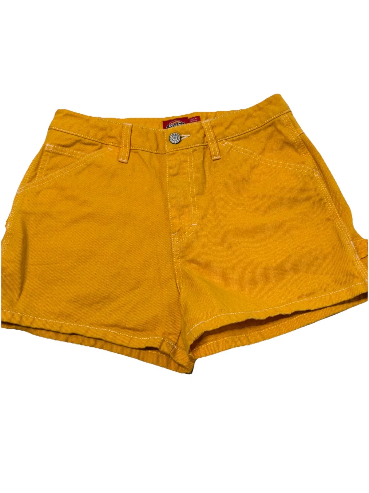 Dickies Carpenter Shorts Yellow, White Stitching, Logo, Women’s Size 1/26 EUC