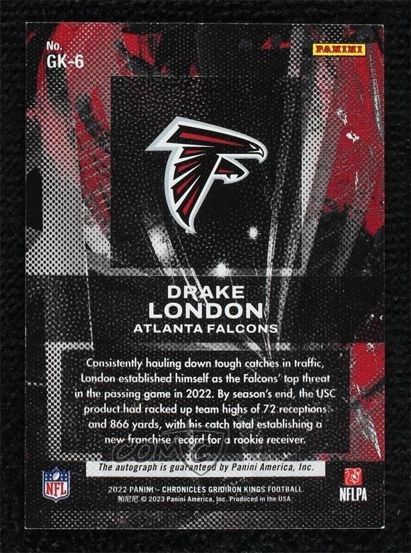 2022 Panini Chronicles Gridiron Kings Signatures /99 Drake London Rookie Auto RC - Image 2 of 2