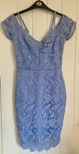 Lipsy Lace Bodycon Dress Size 8 Baby Blue Adjustable Straps Good Condition