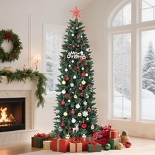 Artificial Christmas Tree, 6-12ft Pre Lit Pencil Tree with Dual Color LED Lights