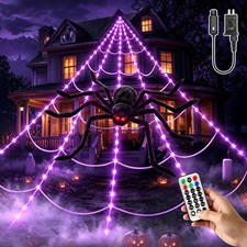 Ccinny Halloween Decorations Spider Web Lights, 16.4FT Light Up Purple