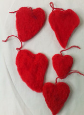 5-Handmade Felted Valentine Hearts