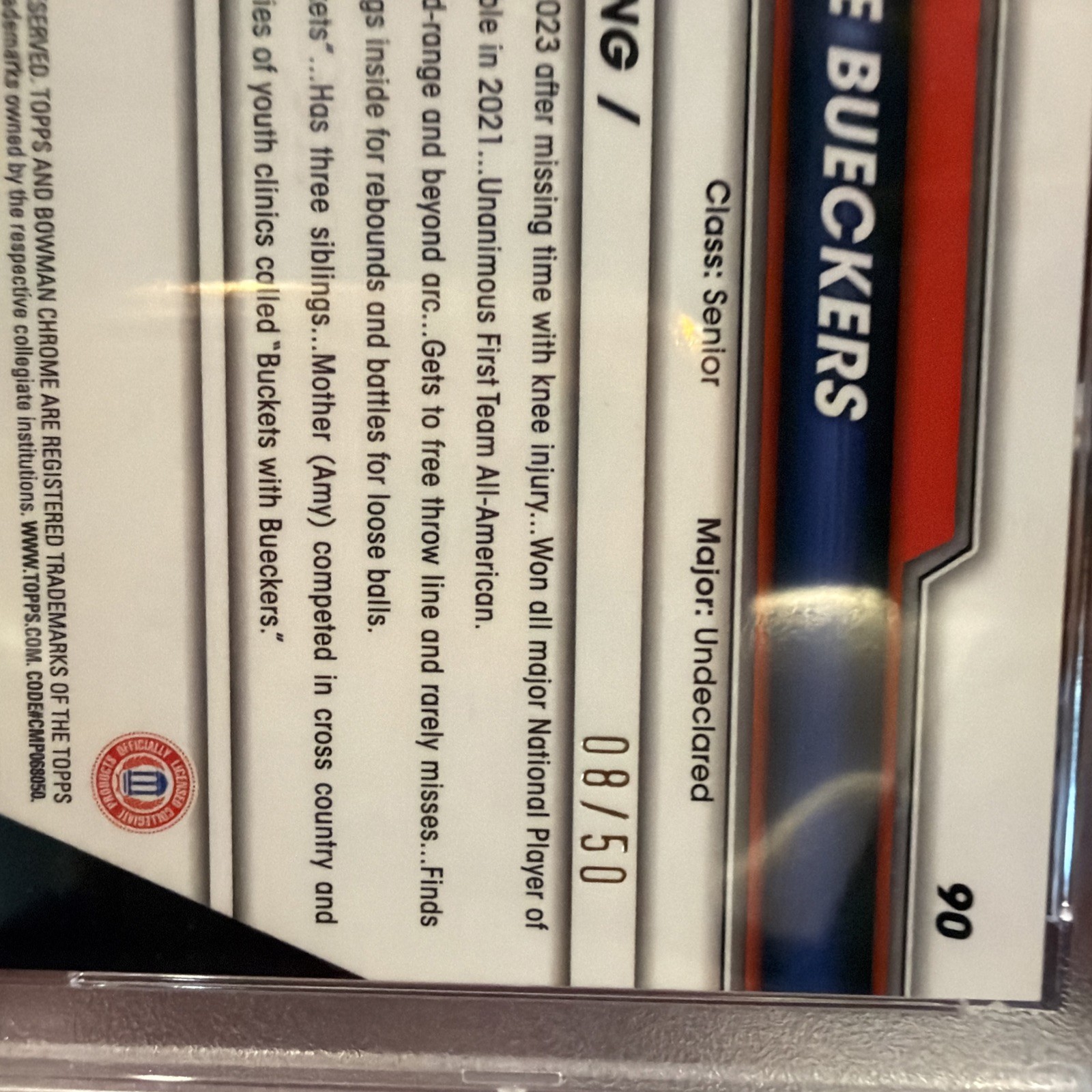 2023-24 Bowman University Chrome Paige Bueckers #90 Gold Refractor /50 PSA 10 view 3